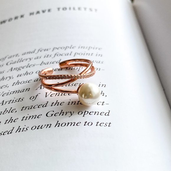 ROSE GOLD & PEARL RING - Picture 1 of 9